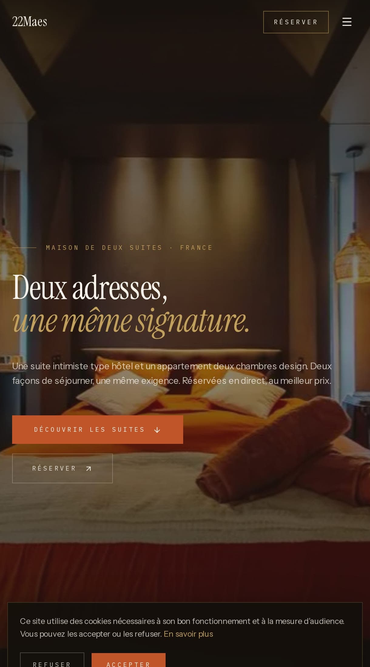 Aperçu du site de réservation directe de 22 Maes Signature Suite créé par BedLink