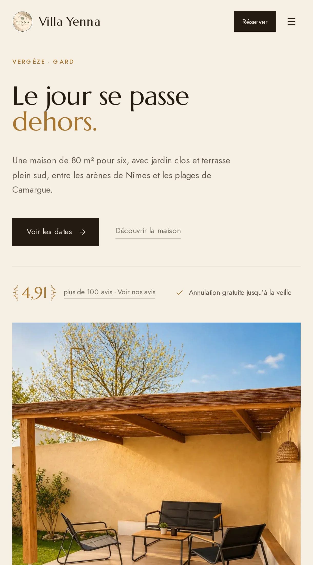 Aperçu du site de réservation directe de la Villa Yenna créé par BedLink