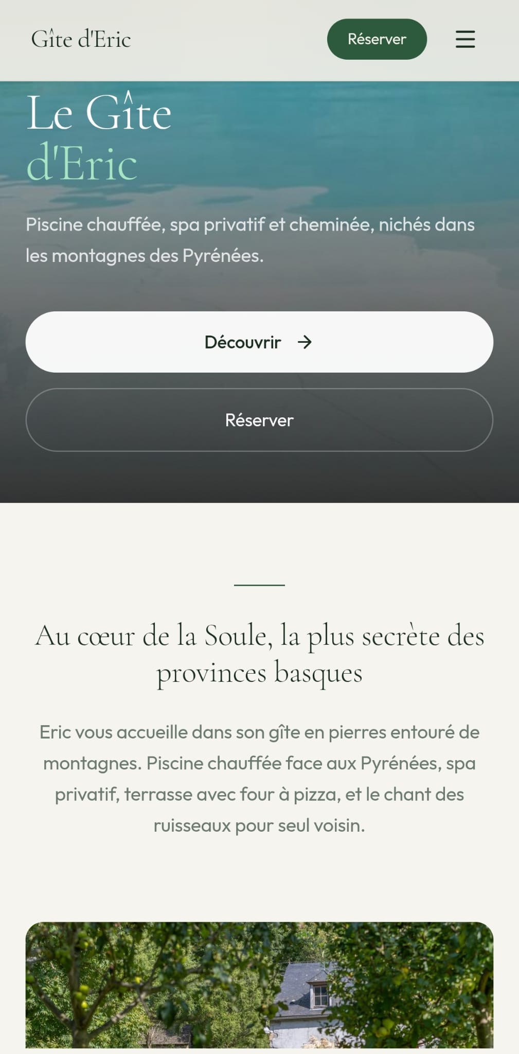 Site de réservation directe — page d'accueil