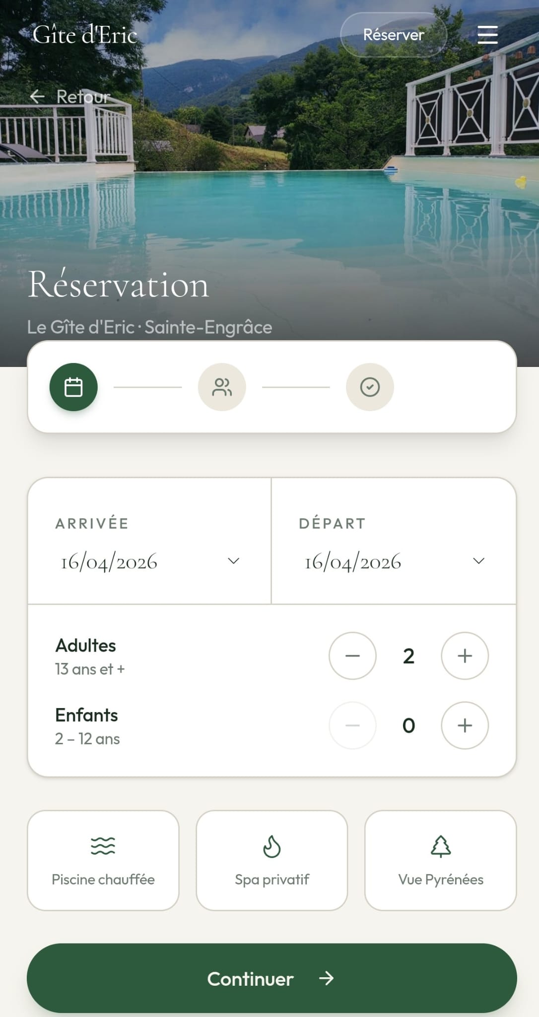Site de réservation directe — page réservation